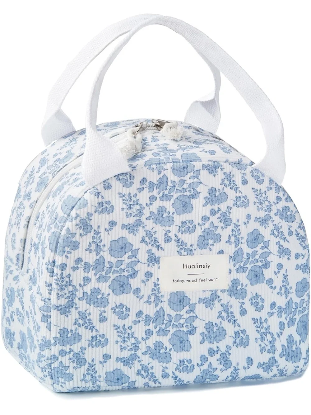 Blue Floral Insulated Lunch Bag for Women 080